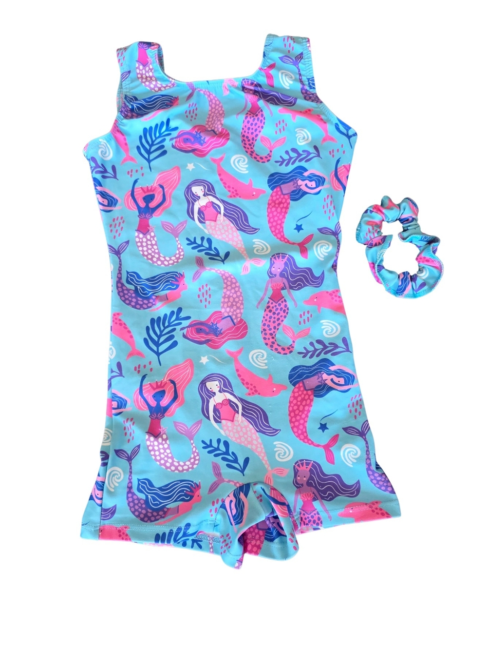Girls' Aqua Mermaid-Print One-Piece Unitard For Dance/ Gymnastics